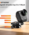 Magnetic Mount For Insta360 GO Ultra With 2-In-1 Magnetic And Suction Holder, Quick Release Aluminum Base Stand in black on table