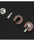 Heavy Duty Cam Lock Pins Set 40-Piece Concealed Cabinet Connectors, brown and silver metal components on black background.