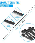 Heavy Duty 18 Inch Black Zip Ties 9mm Wide 200 Lb Tensile Strength 100 Pack Indoor Outdoor UV Resistant Weatherproof Cable Tie Wraps For Automotive Electrical And Home Projects