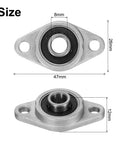 Front and side views of uxcell KFL08 pillow block bearing, 8mm bore, zinc alloy flange mount.
