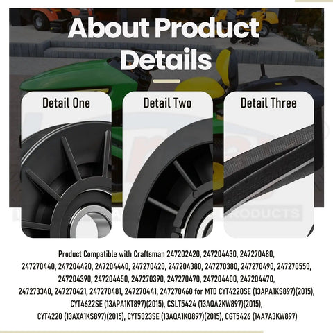 Heavy Duty Tractor Drive Belt Kit With V Idler Pulley And Flat Idler Pulley For One Half Inch By Ninety One Inch Belt Replacement Fits GT XT1 XT2 ZT1 ZT2 LT42 Lawn Tractors Pro Grade product details view