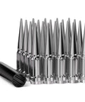 Chrome Spike Lug Nuts 1/2-20 Locking Spline Conical Seat, Closed End Bulge Acorn 60 Degree Cone displayed, 4.4 Inch Tall