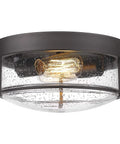 Oil Rubbed Bronze Farmhouse Flush Mount Ceiling Light With Seeded Glass Shade, 12-Inch Indoor Outdoor Fixture