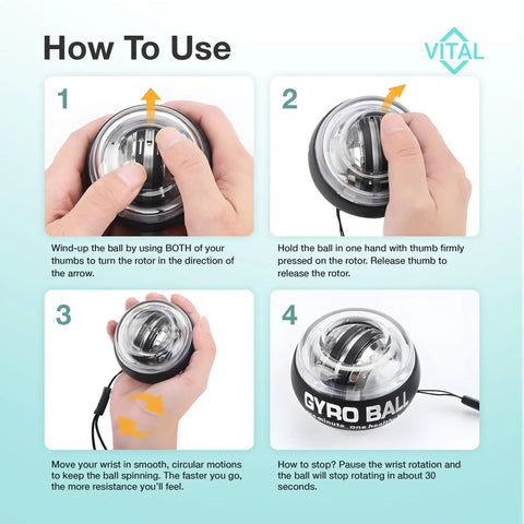 How to use Gyro Wrist Ball Exerciser With Progressive Resistance For Wrist And Forearm Strength Killer Grip Trainer For Reps Hand Therapy And Arm Workout Tool Clear Design Without Led Lights instructions.
