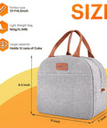 Gray Go-To Insulated Lunch Bag For Work And Travel, Leakproof Cooler Tote With Big Capacity, size 11x7x8.5 inches and handles