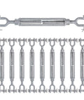Heavy Duty Jaw And Jaw Turnbuckle Pack Of Ten Three Quarter By Eighteen Inch Hot Dipped Galvanized Wire Rope Tensioning Hardware with 5200 lb load