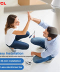 Smiling couple installing a 52 Inch Ceiling Fan With Lights, Dope Reversible Blades, Quiet DC Motor, in a modern room.