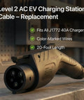 Beefy 40 Amp Level 2 J1772 EV Charger Replacement Cable, 240V, 20 Ft, UL Listed, IP67 Rated, heavy-duty plug on table