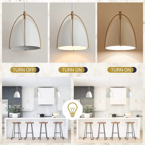 Two Pack Modern Dome Pendant Lights, 1 Light Each, White Dome With Gold Trim, Perfect Kitchen Island Fixture For Dining Room Hallway Bar Or Sink Area, Clean Minimalist Look That Elevates Any Space