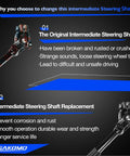 Misakomo 4713943 intermediate steering shaft infographic showing old shaft on left and replacement on right