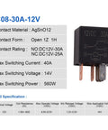 Heavy Duty 12V 30A SPDT 5 Pin Relay Kit Pack of 2 with specifications, black casing