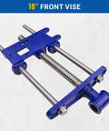 Front Vise For Woodworking, 10 Inch Woodworker Vise With Cast Iron Body And Solid Steel Main Screw, Blue Finish