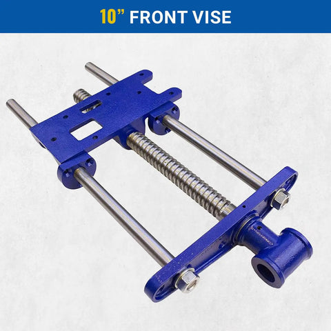 Front Vise For Woodworking, 10 Inch Woodworker Vise With Cast Iron Body And Solid Steel Main Screw, Blue Finish