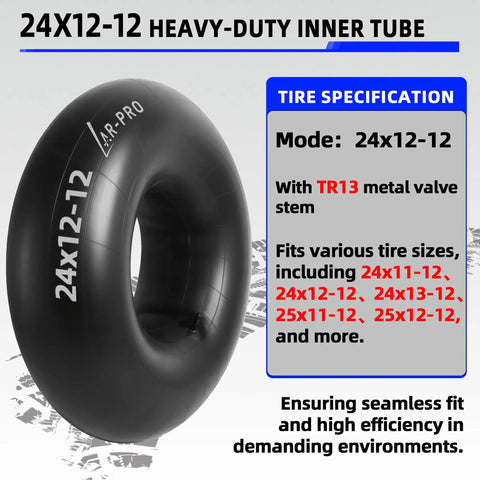 Replacement 24 By 12 By 12 Heavy Duty Inner Tube With TR13 Straight Valve Stems for ATV Lawn Tractors Mowers Golf Carts Snow Blowers