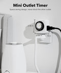 Indoor Outlet Timer 2 Pack Mechanical 2 Prong 24 Hour Mini Lamp Timers plugged into wall with humidifier nearby
