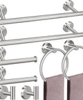8 Piece Bathroom Hardware Set With 23.6 Inch Towel Racks, Hooks, Rings And Toilet Paper Holders In Brushed Nickel