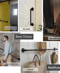 Badass Industrial Wrought Iron Stair Railing Kit Twenty Foot Wall Mount Banister Pipe Rail for Deck Porch and Home Decor displayed with multifunctional uses.
