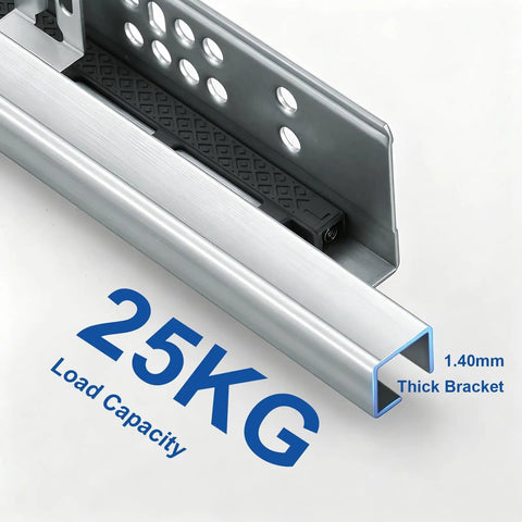Two Third Extension Drawer Runners With Heavy Duty Soft Close Undermount Slides For Smooth Quiet Operation, 25kg load, 1.40mm steel bracket