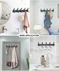 Heavy Duty Wall Mount Coat Rack With Five Hooks Per Unit Sturdy Metal Rail For Coats Hats Towels Purses Robes Black 2 Pack