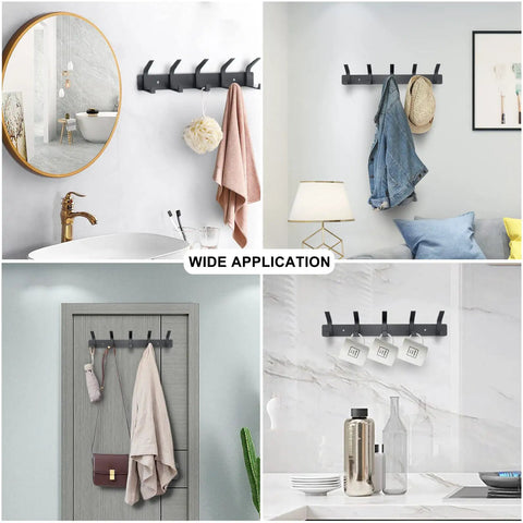 Heavy Duty Wall Mount Coat Rack With Five Hooks Per Unit Sturdy Metal Rail For Coats Hats Towels Purses Robes Black 2 Pack