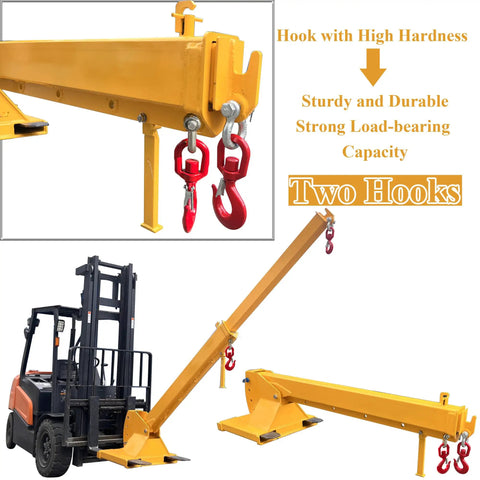 Top Shelf Forklift Jib Boom Crane 6600 Lb Capacity telescoping hoist with dual hooks, sturdy steel material, 7 to 12 ft reach.