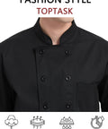 Kick Your Cooking Up With This Slick Long Sleeve Chef Coat Featuring Breezy Breathable Fabric Double Breasted Buttons And A Handy Sleeve Pocket Snag This Solid Black Restaurant Uniform For Intense Kitchen Heat Shift Ready Wear.