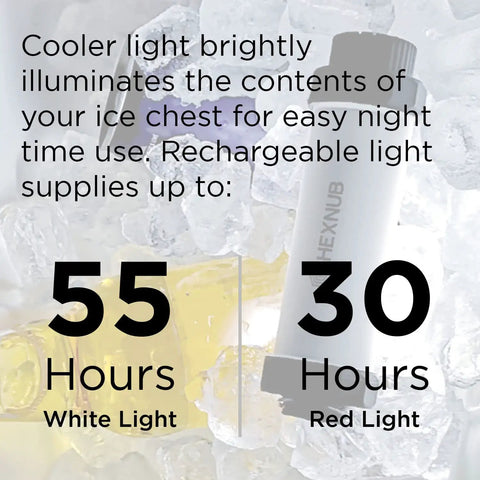 Cooler Box Light Waterproof Rechargeable LED For Outdoor Use Fits Yeti RTIC Orca showcasing white and red light duration