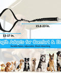 Solid Golf Cart Dog Seat Leash And Adjustable Safety Harness With Tangle-Free Retractable Strap, 15.6-23 in, shock-absorbing design.