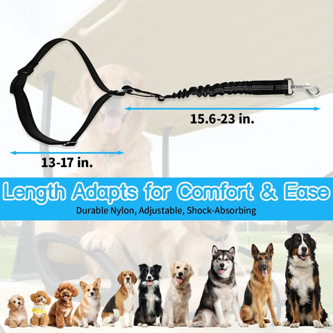 Solid Golf Cart Dog Seat Leash And Adjustable Safety Harness With Tangle-Free Retractable Strap, 15.6-23 in, shock-absorbing design.