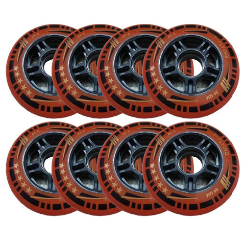 Set of 8 orange 84mm inline skate wheels, 84A hardness, ideal for indoor and outdoor roller blades. 84Mm Inline Skate Wheels Replacement 84A Orange With Or Without Bearings For Indoor Outdoor Roller Blade Wheel Replacement And Training Wheels Easy Swap Durable Smooth Ride.