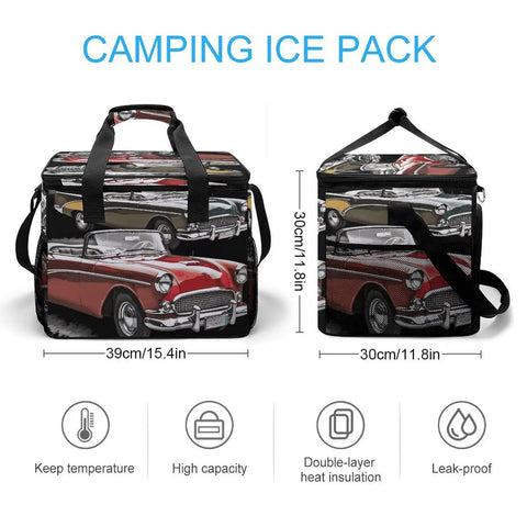 Insulated Picnic Backpack Tote 30L Large Capacity Cooler Bag leakproof waterproof with vintage car design