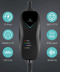 Level 1 EV Charger 120V 15 Amp With 16 Ft Extension Cord And J1772 Cable ETL Certified Portable Plug In Charger display