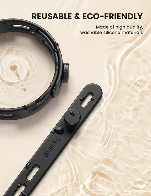 Silicone Cable Ties 10 Pack Cord Organizer With Secure Lock Buckle shown on a water background
