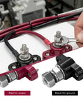 Two Pack 3/8 Inch 12V Car Battery Junction Post Block Heavy Duty Insulated Power Ground Distribution Terminal with wires and bolts.