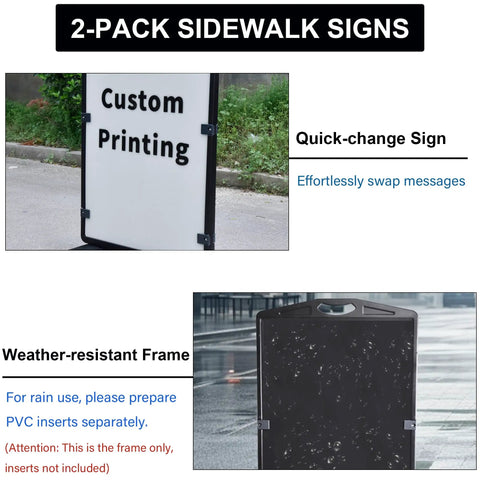 2 Pack 24 By 36 Inch Double Sided Sidewalk Sign For Outdoor Use Weatherproof Plastic Advertising Board With Water Filled Base Grey Frame For Restaurants Cafes Bars And Events showing customizable sign and rain-resistant frame