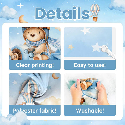 Airplane Baby Shower Banner With Little Explorer Vibe And Hot Air Balloons Boy Shower Backdrop 6 By 3 Point 6 Ft Details
