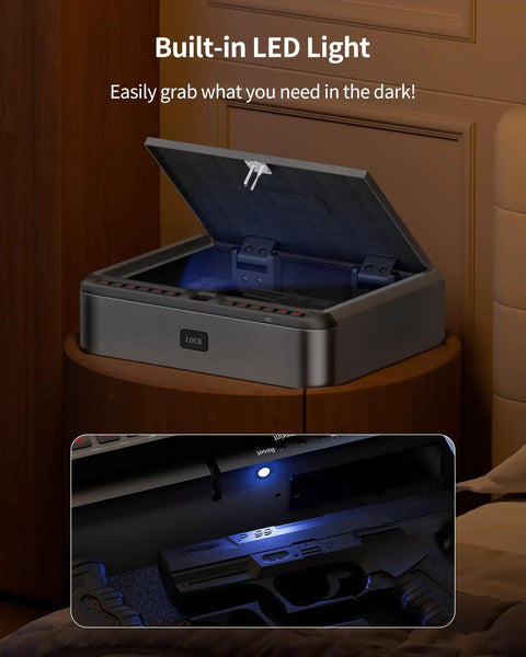 Biometric Gun Safe For Handgun With Four Quick Access Options Fingerprint Scan Full Digital Keypad Backup Key And Phone App Lock