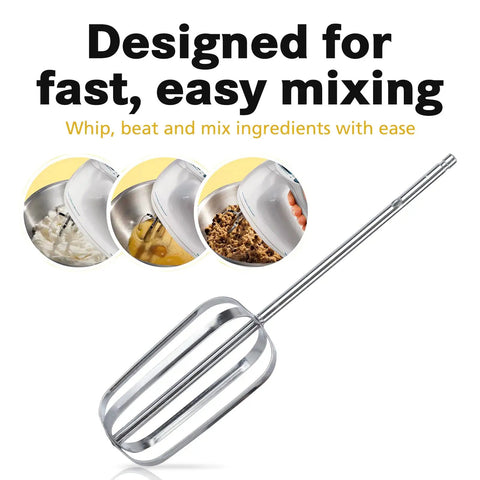 Hand Mixer Beater Set For Stainless Steel Turbo Beaters Compatible With 62682RZ 62692 62695V 64699 close-up with mixing bowls