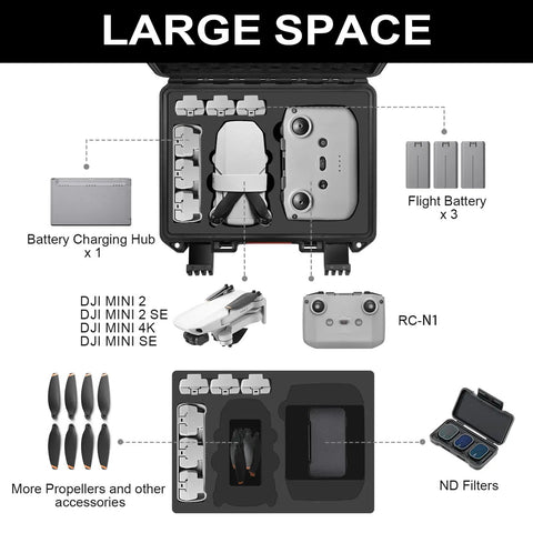 Waterproof Hard Drone Case With Custom Foam For DJI Mini 4K Mini 2 And Mini 2 SE Fly More Combo Large Carrying Case interior