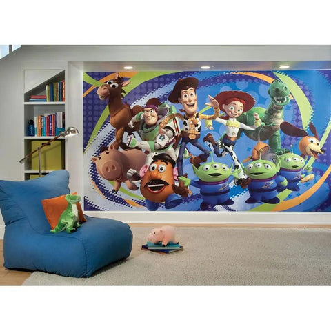 Disney Pixar Toy Story 3 Spray and Stick Wall Mural, 10.5 Feet by 6 Feet, Easy Water Activated Peel and Stick Application, Transform Your Kid's Room With Buzz Lightyear, Woody and Friends, No Extra Adhesive Needed.