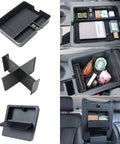 Three Piece Center Console Organizer Set For 2023-2026 Honda Pilot, 2024-2026 Honda Ridgeline, And 2024-2026 Honda Passport, featuring storage boxes and dividers.