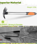 Two Pack 2 In One Weed Puller Tool Set 17 Inch Manual Weeding Rake And Garden Hoe with stainless handle and orange grip