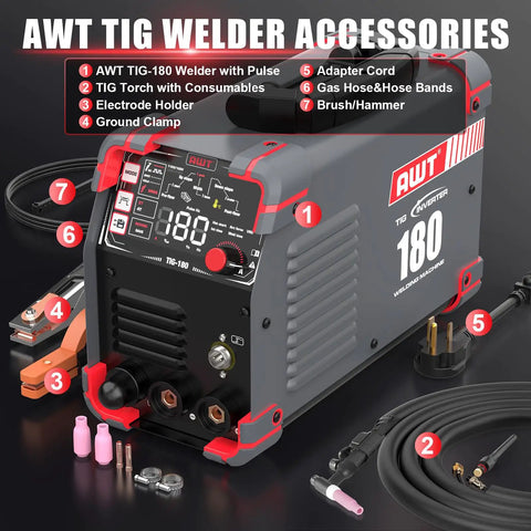 180 Amp DC Pulse TIG Welder With Cold Start And Large LED Display 5 In One DC HF TIG Pulse TIG Cold Spot TIG Stick Dual Voltage 110V 220V