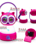 2-In-1 Kids Owl Lantern And Headlamp Set, 360 Degree LED Night Light with pink owl design, kid safe ABS plastic, battery compartment
