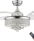 Crystal Fandelier Ceiling Fan With Lights, chrome finish, remote control, retractable blades, elegant chandelier design.