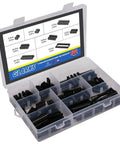122Pcs DIP IC Socket Set, 2.54mm Pitch Solder Type Adapters in clear storage box, showing assorted pin sizes for DIY projects