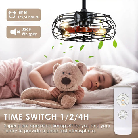 Dope Farmhouse Style Ceiling Fan With Light And Remote Control Enclosed Caged 8 Blade Ceiling Fan LED Bulbs Bedroom Use