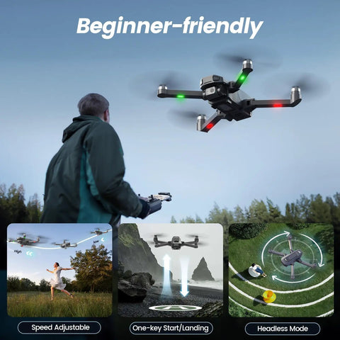 Person flying 4K Drone With Camera For Beginners Easy To Fly Foldable GPS FPV Quadcopter with Follow Me Auto Return, black