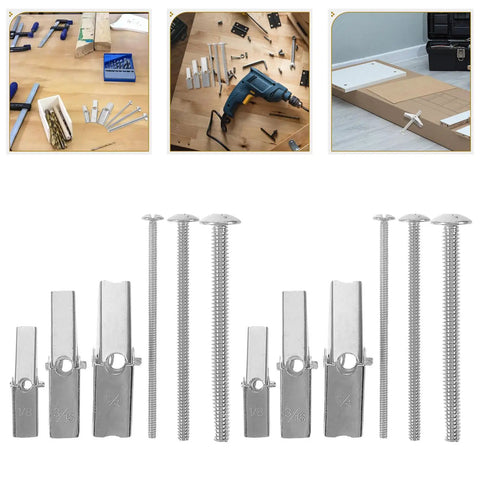 24 Piece Toggle Bolts and Wing Nuts Set for Drywall Mounting, Heavy Duty Iron Fasteners, displayed on table with tools