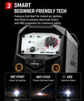 Close-up of 200 Amp Stick Welder 2 In 1 Portable Welding Machine showing control panel with beginner-friendly tech features.